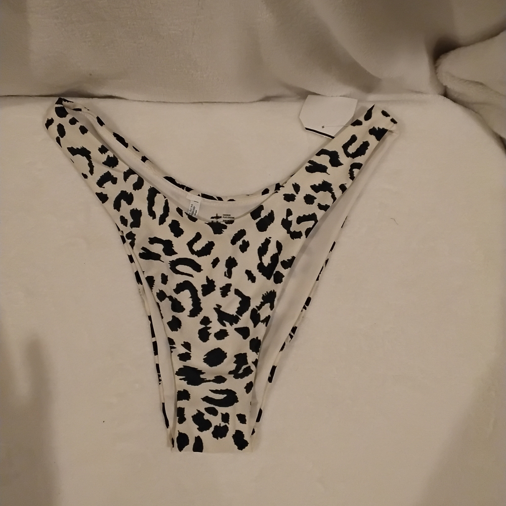 aerie White and Black Leopard Print High Leg Bikini Bottom